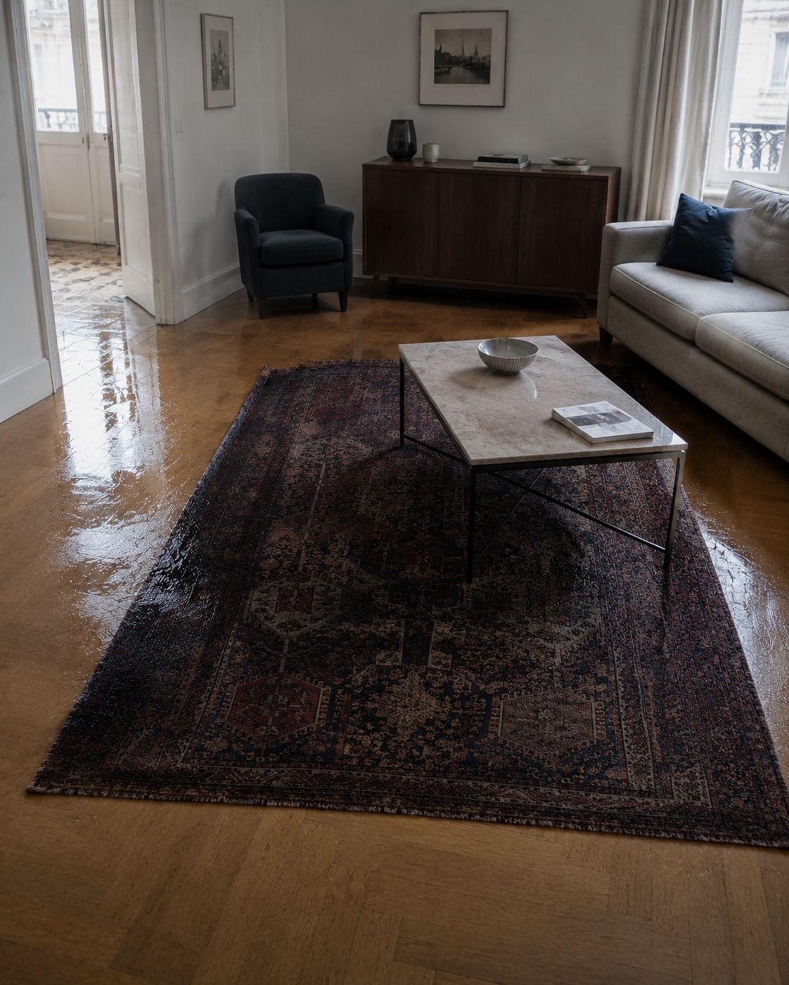 Dégâts des eaux sur tapis